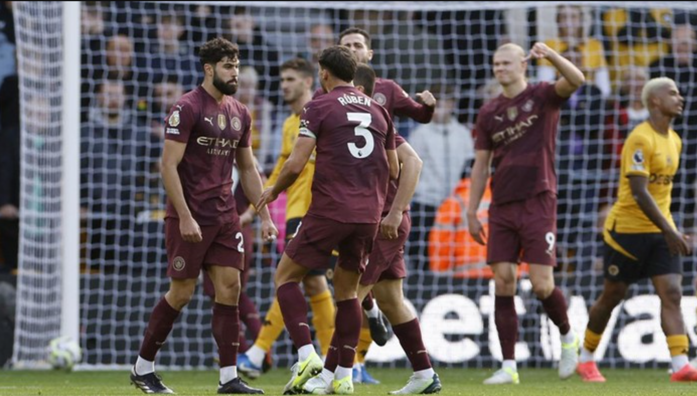 Gvardiol setelah mencetak gol melawan Wolves. (Foto: Action Images via Reuters/Jason Cairnduff)