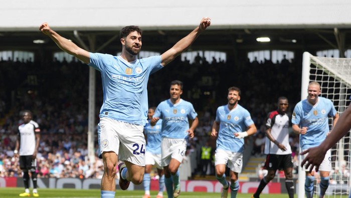 Perayaan gol Josko Gvardiol melawan fulham. Foto: (AP/Kirsty Wigglesworth)